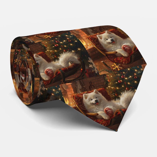 Gravata Cachorro Samoyed Natal Festivo (Rolled)
