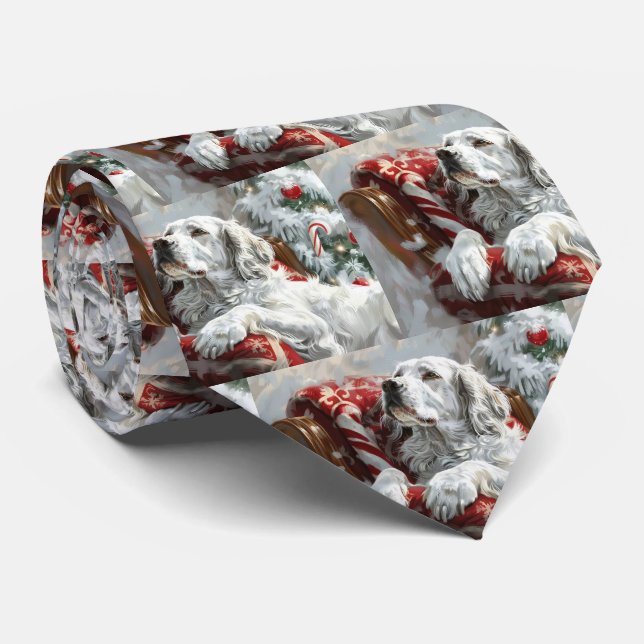Gravata Cachorro Setter Inglês Natal Festivo (Rolled)