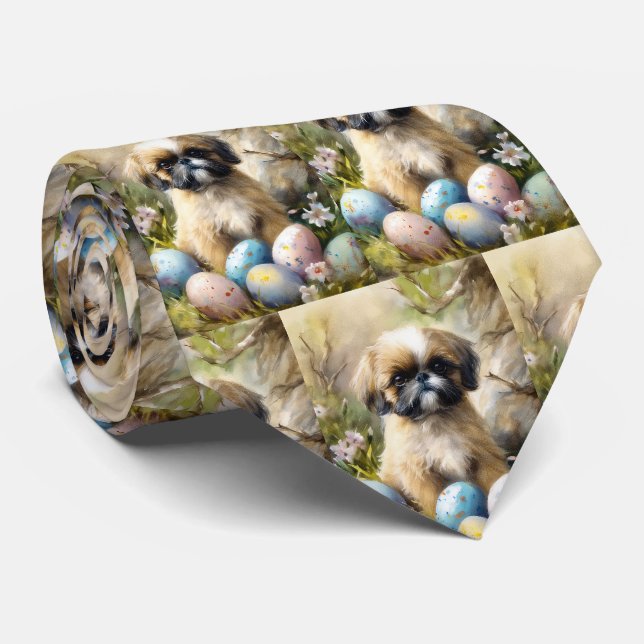 Gravata Cachorro Shih Tzu com Ovos de Páscoa Feriado (Rolled)
