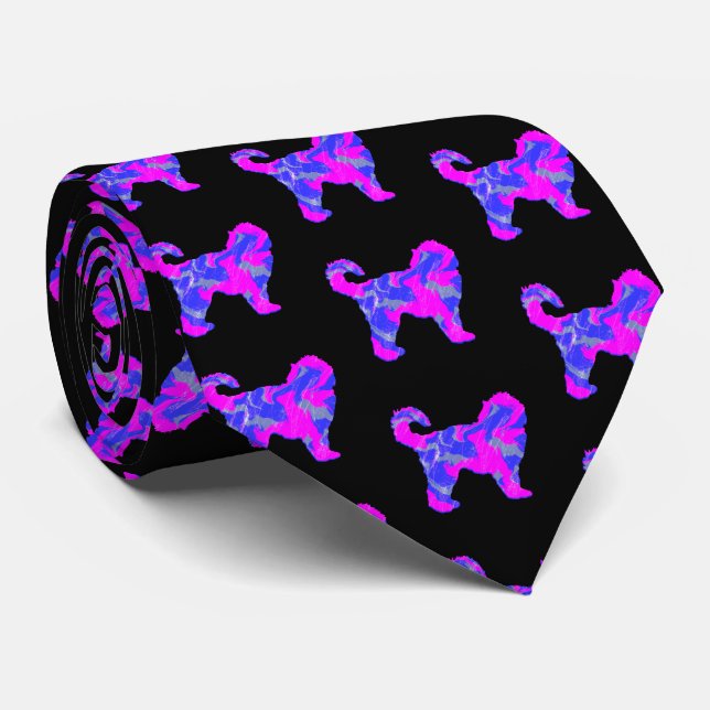 Gravata Cachorro Silhud Cor-de-rosa e Abstrato azul preto (Rolled)