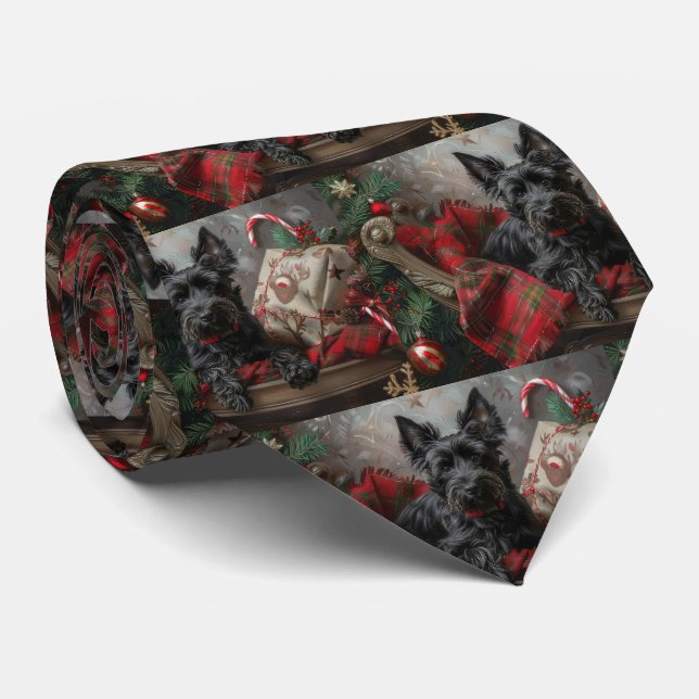 Gravata Cachorro Terrier Escocês Natal Festivo (Rolled)