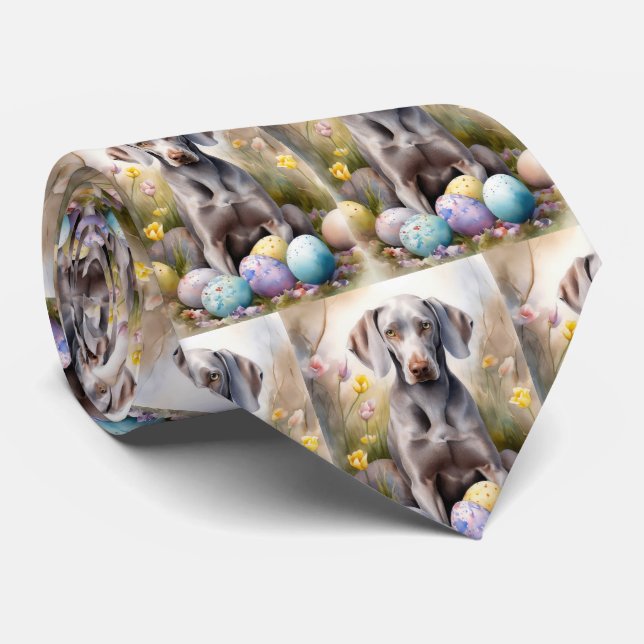 Gravata Cachorro Weimaraner com Feriado de Ovos de Páscoa (Rolled)