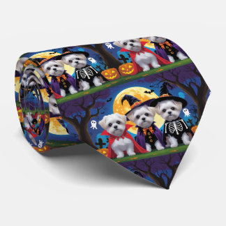 Gravata Cachorros Malteses Pumpkin Halloween Engraçado
