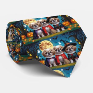 Gravata Cachorros Pekingeses Pumpkin Halloween Engraçado