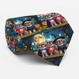 Gravata Cachorros Pekingeses Pumpkin Halloween Engraçado