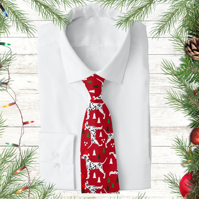 Gravata Cachorros Red Santa Hat, Feriado de Natal Dalmátic (Dalmatian Dog Christmas Holiday Santa Hat Necktie Tie)