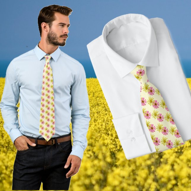 Gravata Cacto Rosa e Amarelo Zinnia Floral (Criador carregado)