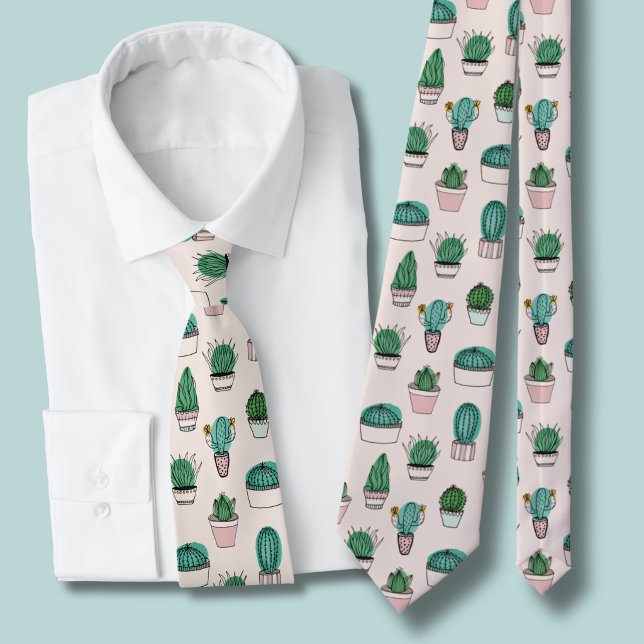 Gravata Cactos suculenta padrões vegetais em popa (Cacti pattern tie)