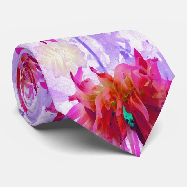 Gravata Cactus Dahlia Vermelho e Rosa Quente (Rolled)