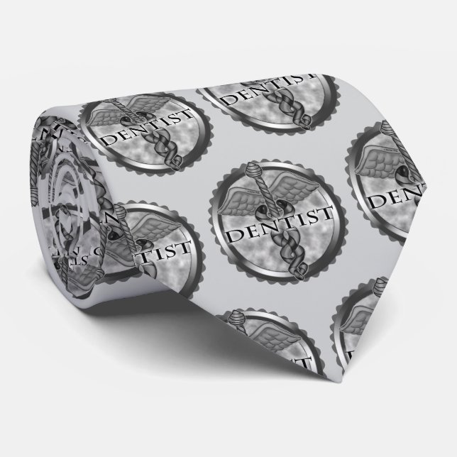 Gravata Caduceu de Dentista de Prata (Rolled)