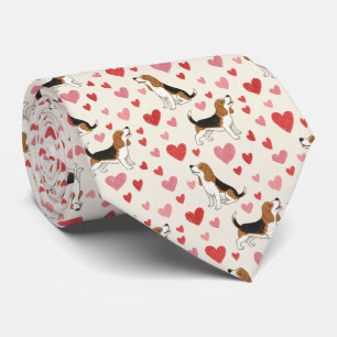 Gravata Cães Beagle com Padrão de Corações