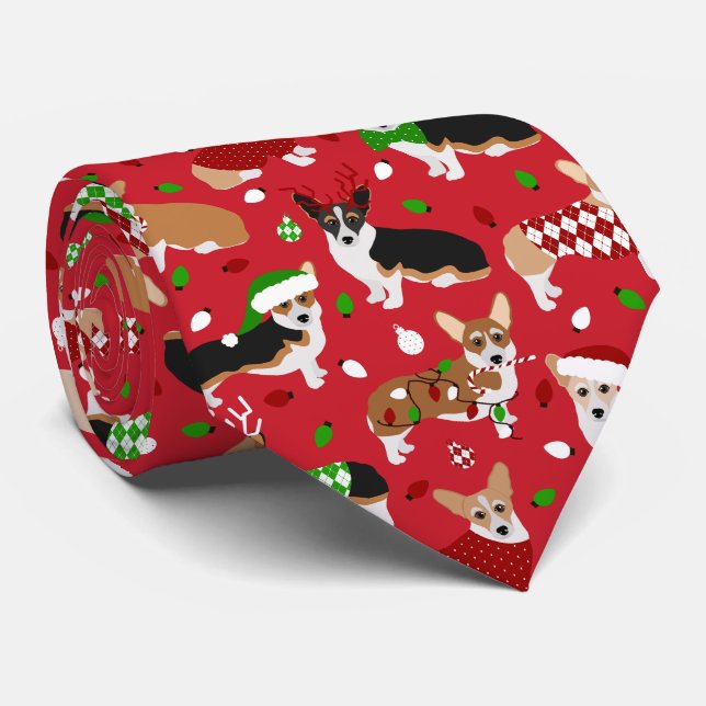 Gravata Cães de Corgi de Natal (Rolled)