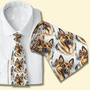 Gravata Cães German shepherd na Neve em Branco