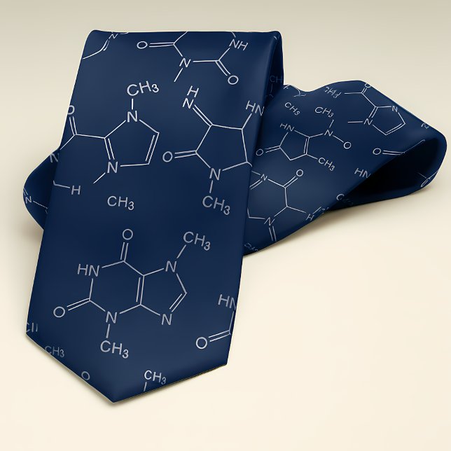 Gravata Caffeine Molecule Marinho Blue (Caffeine Molecule Navy Blue Neck Tie)