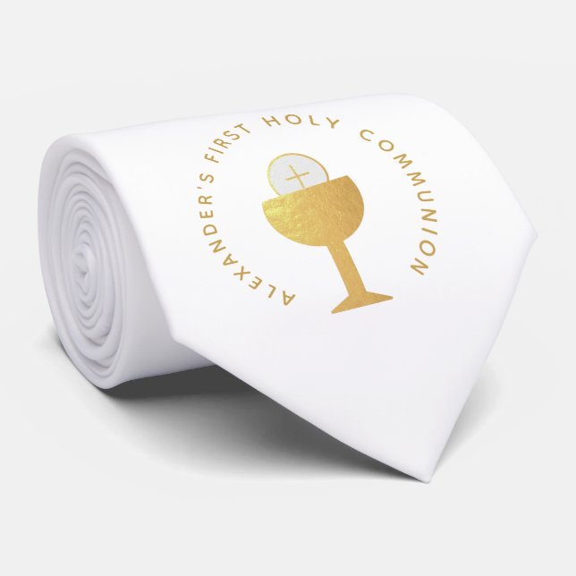 Gravata Cálice de Faux Ouro Branco da Primeira Comunhão Eu (Rolled)
