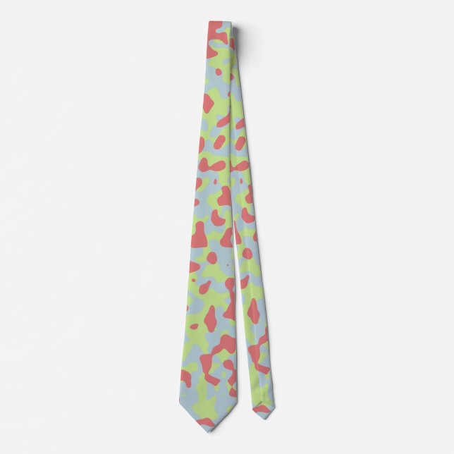 Gravata Camo rosa macio em Verde limão claro e azul pálido (Frente)