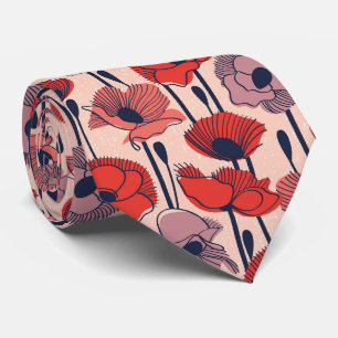 Gravata Campo de papoila/contorno de linha moderna de flor