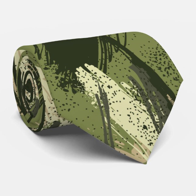 Gravata Camuflada Preto Verde Bege (Rolled)