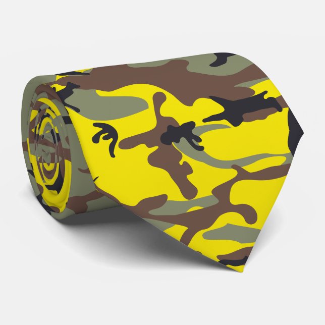 Gravata Camuflagem Amarela e Marrom, Militar, Exército (Rolled)