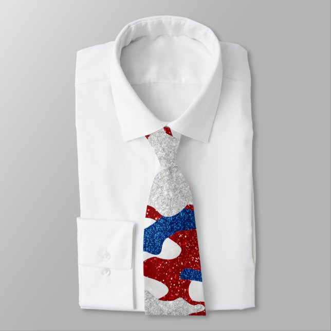 Gravata Camuflagem Americana Glitter 4 de Julho (Amarrado)