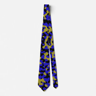 Gravata Camuflagem Azul em Dourado e Preto