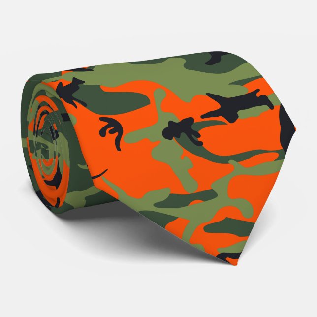 Gravata Camuflagem Laranja e Verde, Militar, Exército (Rolled)