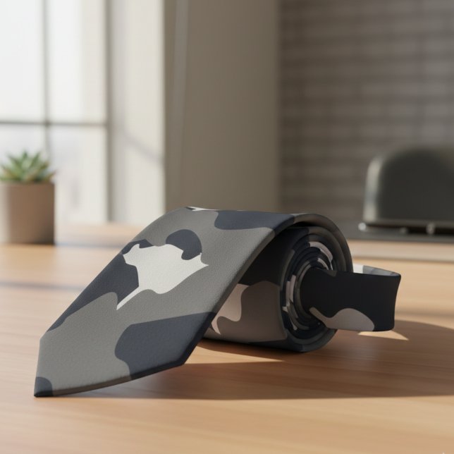 Gravata Camuflagem Militar norte-americana Camo Cinza sem  (US Military Camouflage Gray Camo Seamless Pattern Neck Tie)