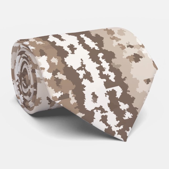 Gravata Camuflagem Terra Neutra Design Abstrato Irregular (Rolled)