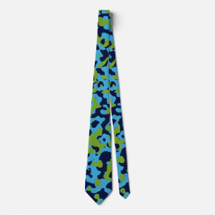 Gravata Camuflagem Verde Brilhante em Azul Aqua e Marinho