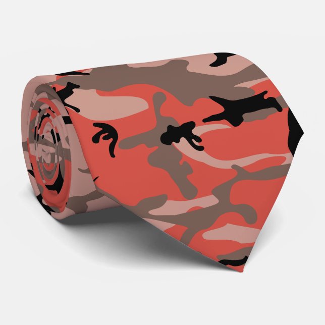 Gravata Camuflagem Vermelha e Marrom, Militar, Exército (Rolled)