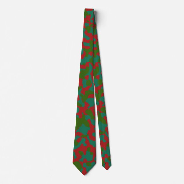 Gravata Camuflagem Vermelha Negra em Verde Profundo e Teal (Frente)