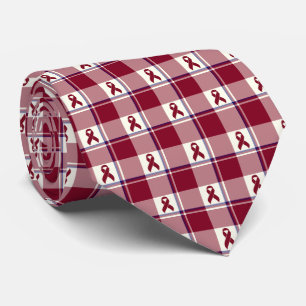Gravata Câncer de Cabeça e Pescoço Plaid Burgundy de Consc