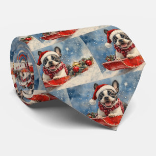 Gravata Cão Boston Terrier no Trenó Deixe Nevar Natal