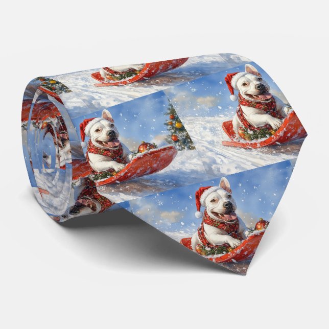 Gravata Cão Bull Terrier no Trenó Deixe Nevar Natal (Rolled)