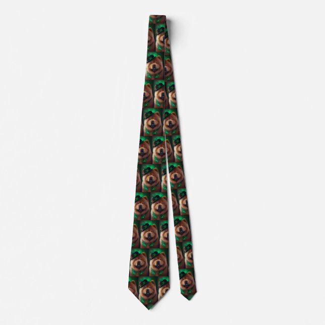 Gravata Cão Chow Chow vestido para o Dia de São Patrício (Frente)