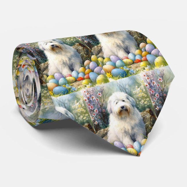 Gravata Cão de Ovelha do Inglês Antigo com Feriado de Ovos (Rolled)