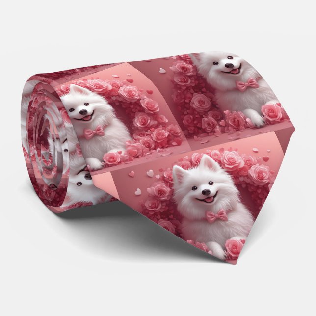 Gravata Cão Esquimó Americano com Rosas - Dia dos Namorado (Rolled)