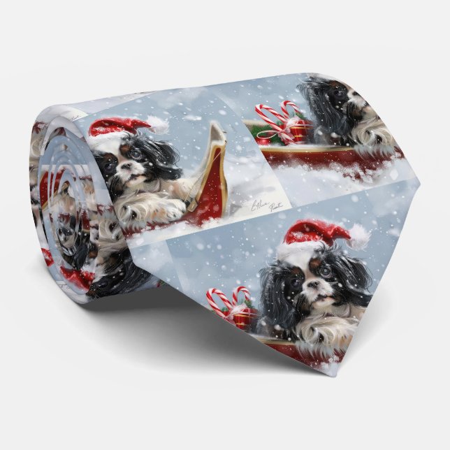 Gravata Cão Japonês Chin Festa de Natal (Rolled)