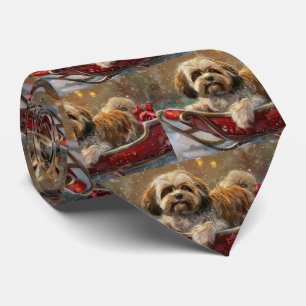 Gravata Cão Lhasa Apso Natal Festivo
