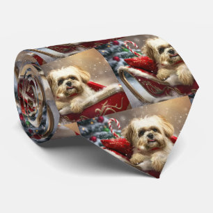 Gravata Cão Malti Tzu Festa de Natal