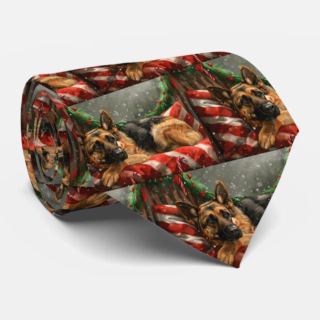 Gravata Cão Pastor Alemão Natal Festivo (Rolled)