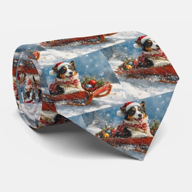 Gravata Cão Pastor Australiano em Trineo de Natal (Rolled)