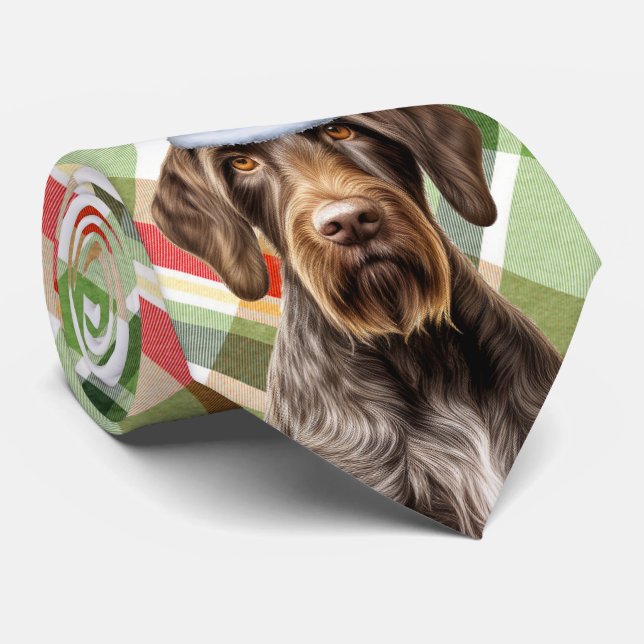 Gravata Cão Pointer de Arame Fino de Férias Xadrez de Nata (Rolled)