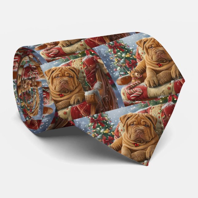 Gravata Cão Shar Pei Natal Festivo (Rolled)