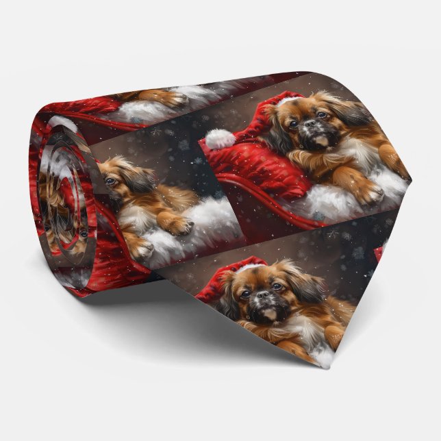 Gravata Cão Spaniel Tibetano Natal Festivo (Rolled)