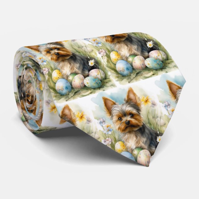 Gravata Cão Yorkshire Terrier Com Ovos da Páscoa Feriado  (Rolled)