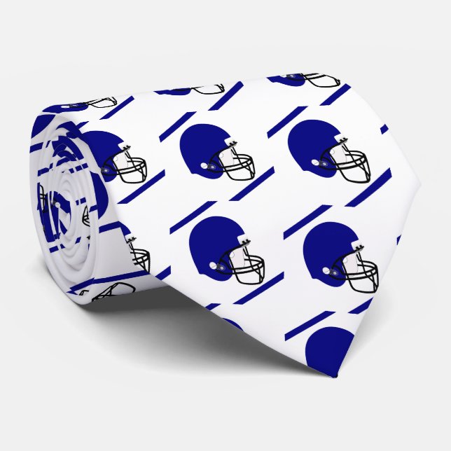 Gravata Capacete Azul de Futebol no Colar Branco (Rolled)