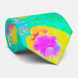 Gravata Cápsula amarela com centro rosa quente em turquesa