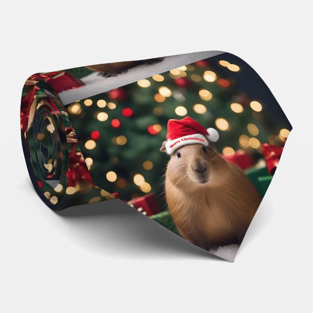 Gravata "Capybara Claus: Uma Maravilha Festiva Bokeh" (Rolled)