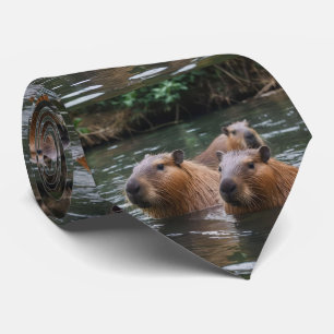 Gravata Capybaras Nadando No Rio,